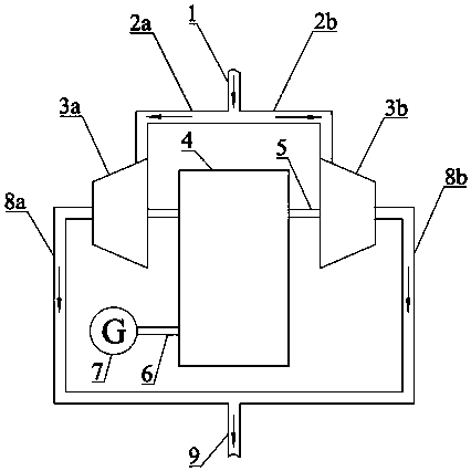 Parallel double-head separate exhaust type radial turbine