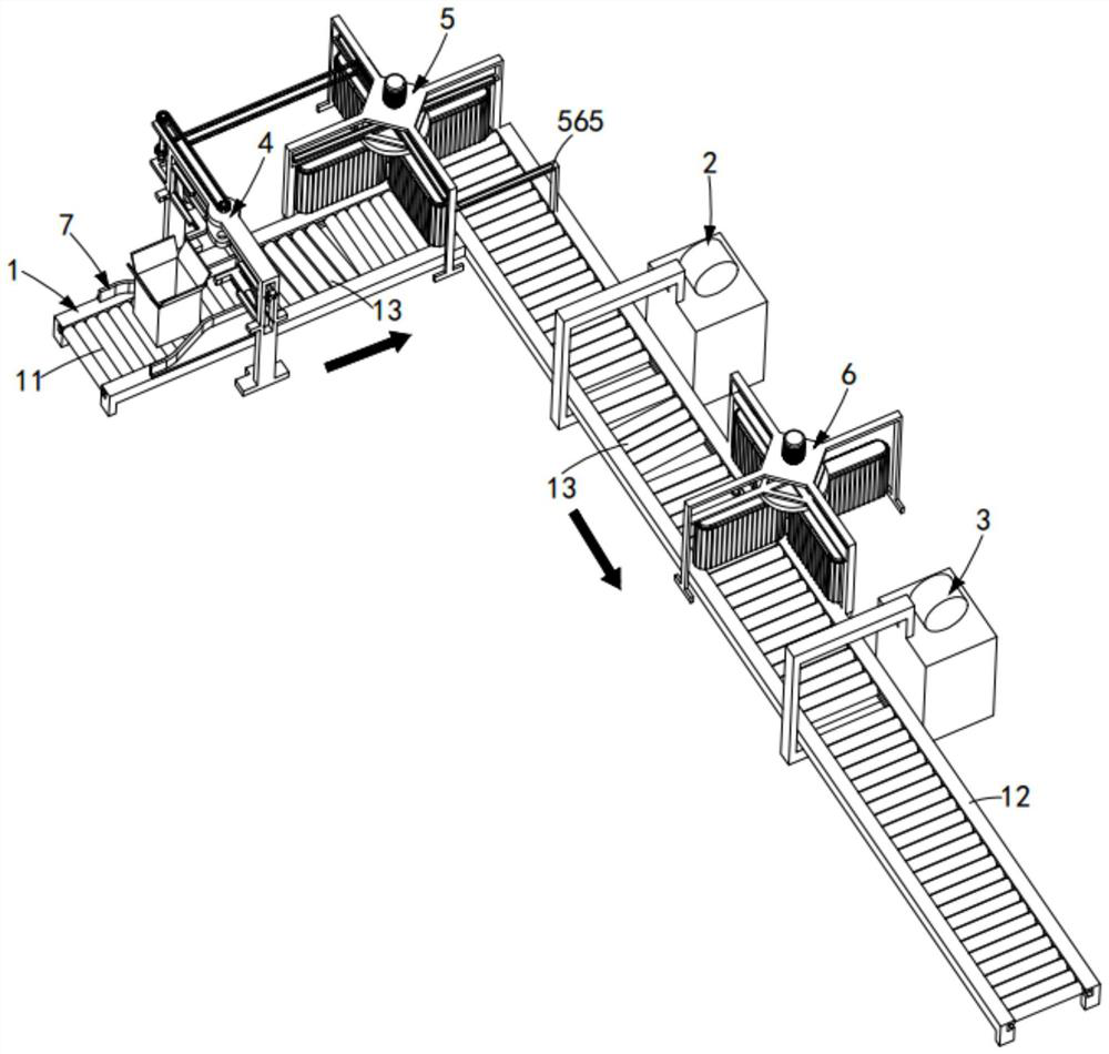 A lead-acid battery packaging box automatic reversing side packaging system