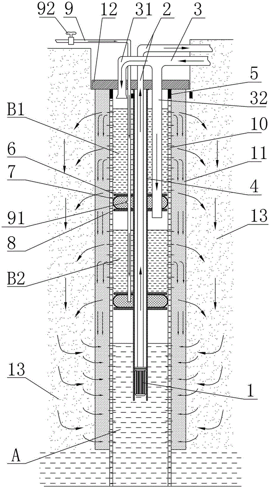 Shallow geothermal energy device with pumping and recharging in same well