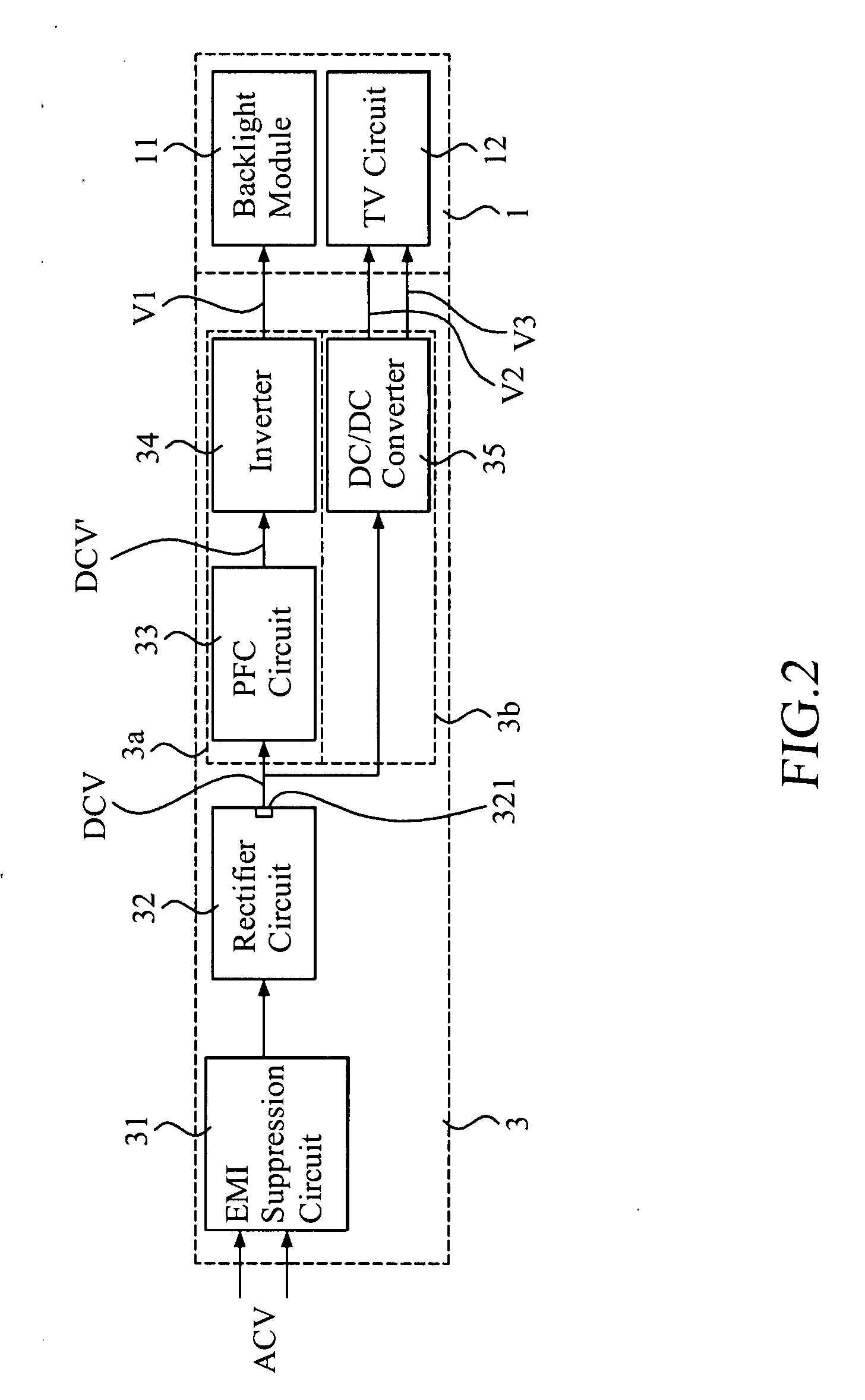 Split power supply circuit for LCD TV