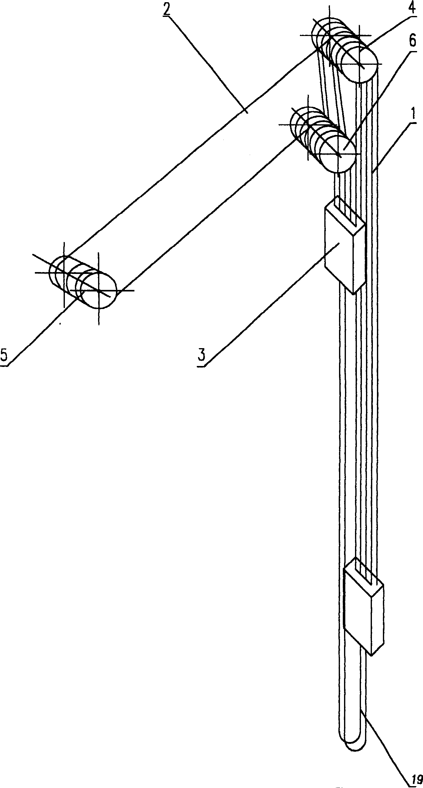 Lifter suspended by multiple cables and balanced by tail cable