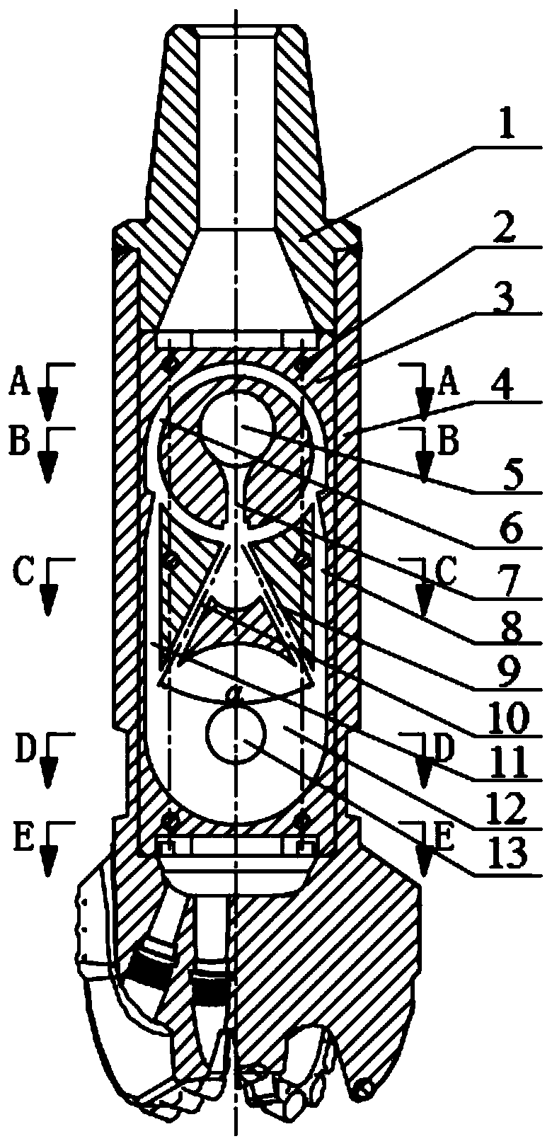 PDC drilling bit realizing impacting rock breaking by jet flow vibration