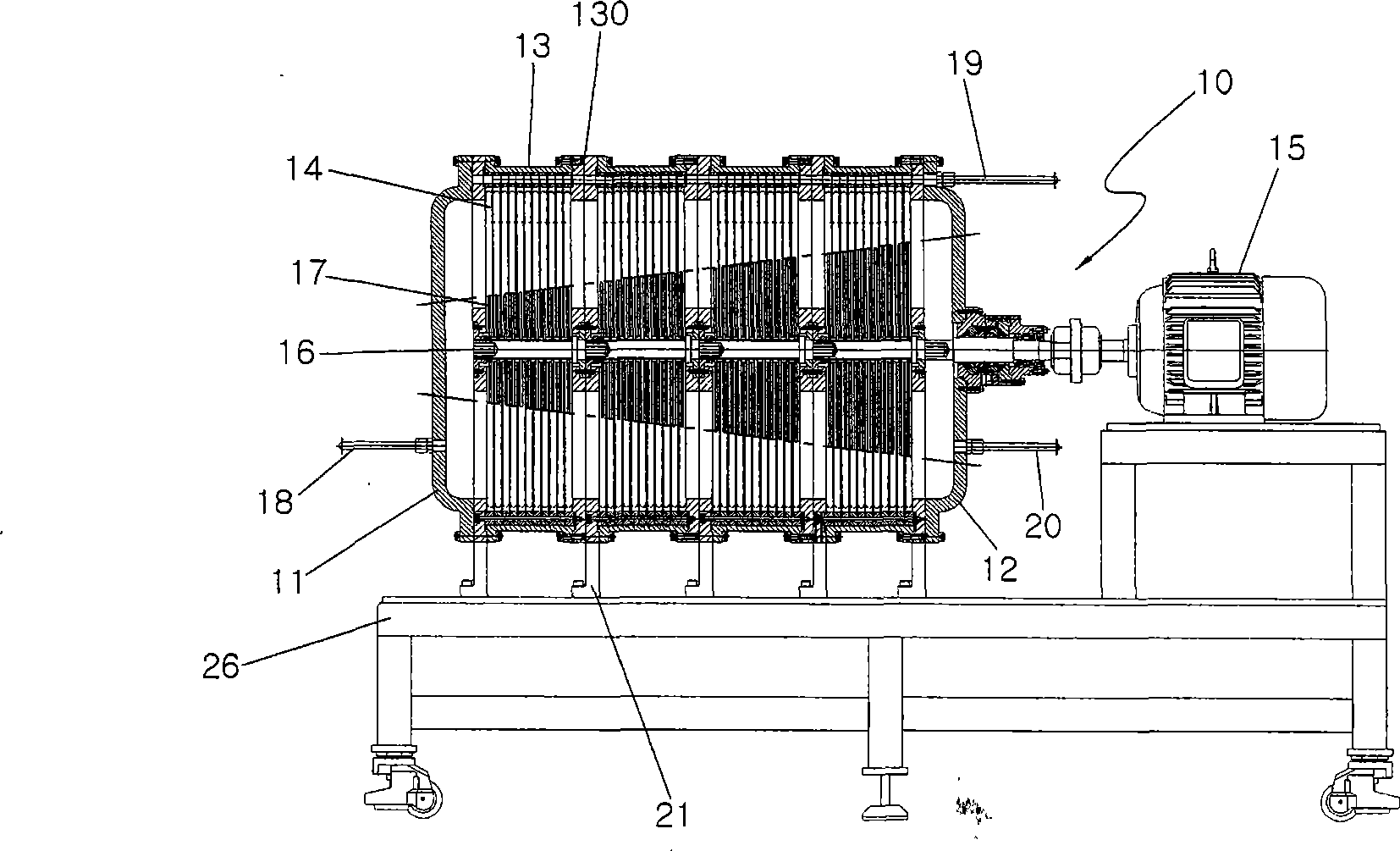 Filtering apparatus employing multistage rotor generating variable vortex flow