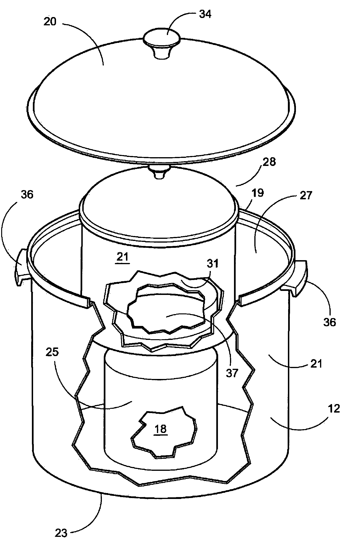 Cooking apparatus employing centrally located heat source