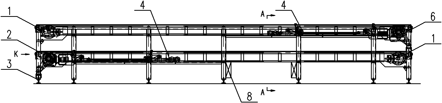 Power-free double-chain seat transport line