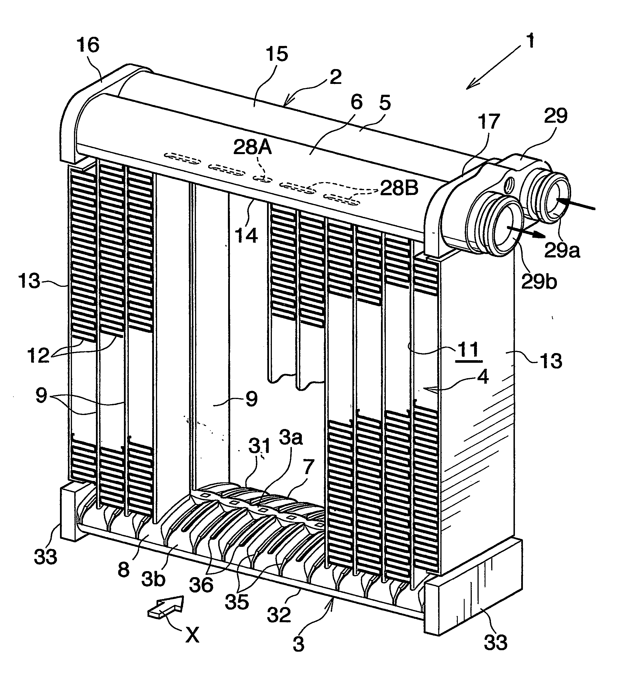 Heat exchanger, heat exchanger tube member, heat exchanger fin member and process for fabricating the heat exchanger