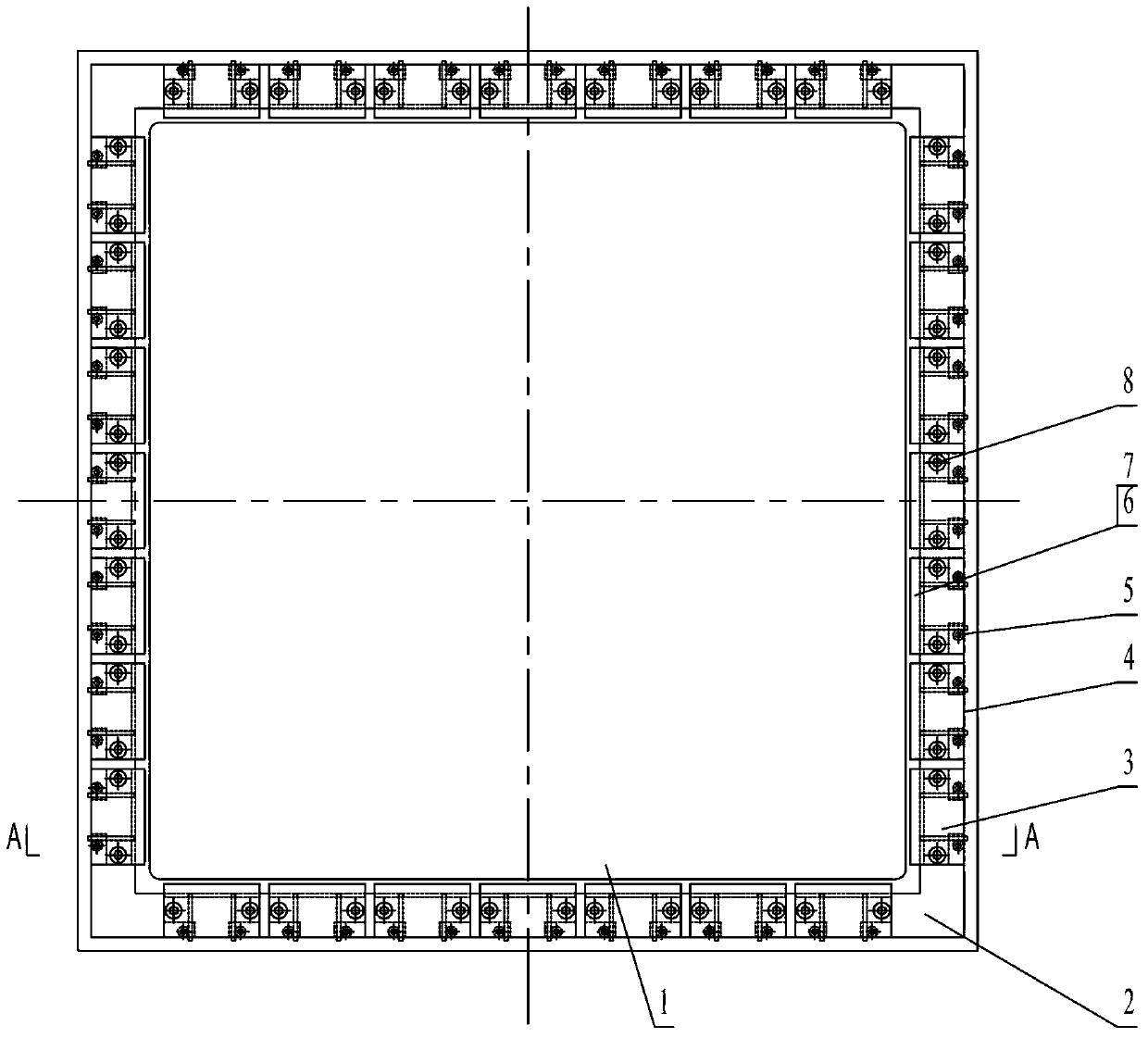 Nonlinear large-aperture optical element clamping device capable of achieving definite value axial load application