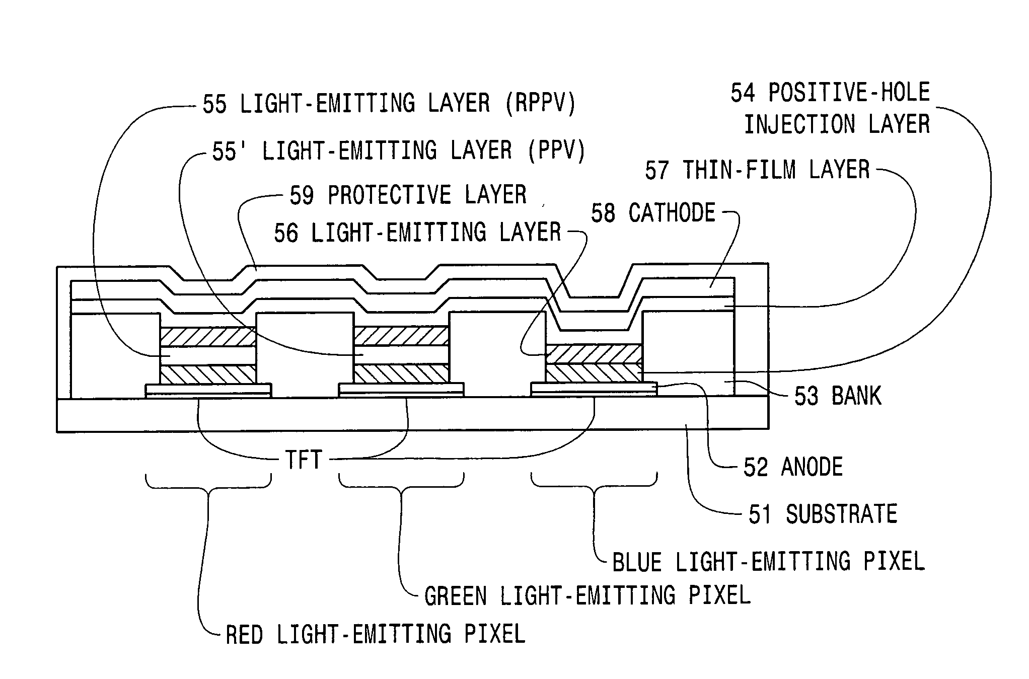 Electroluminescent device having a thin-film layer, and electronic device having the electroluminescent device