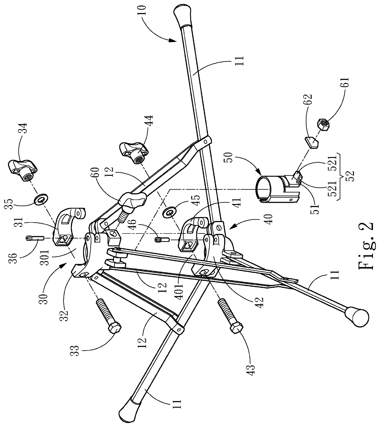 Assembling structure for rod to be fixed or detached with stand