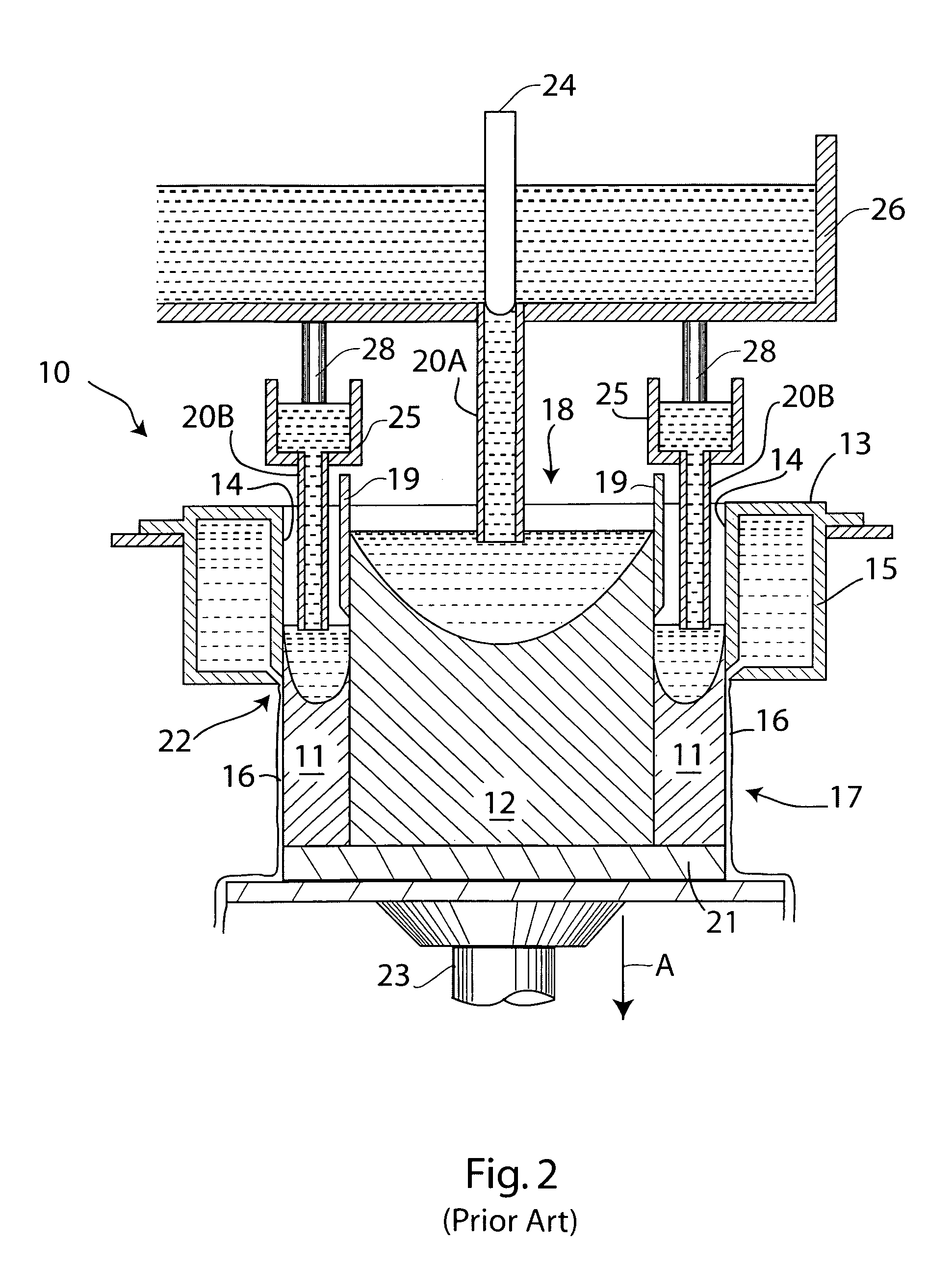 Casting composite ingot with metal temperature compensation