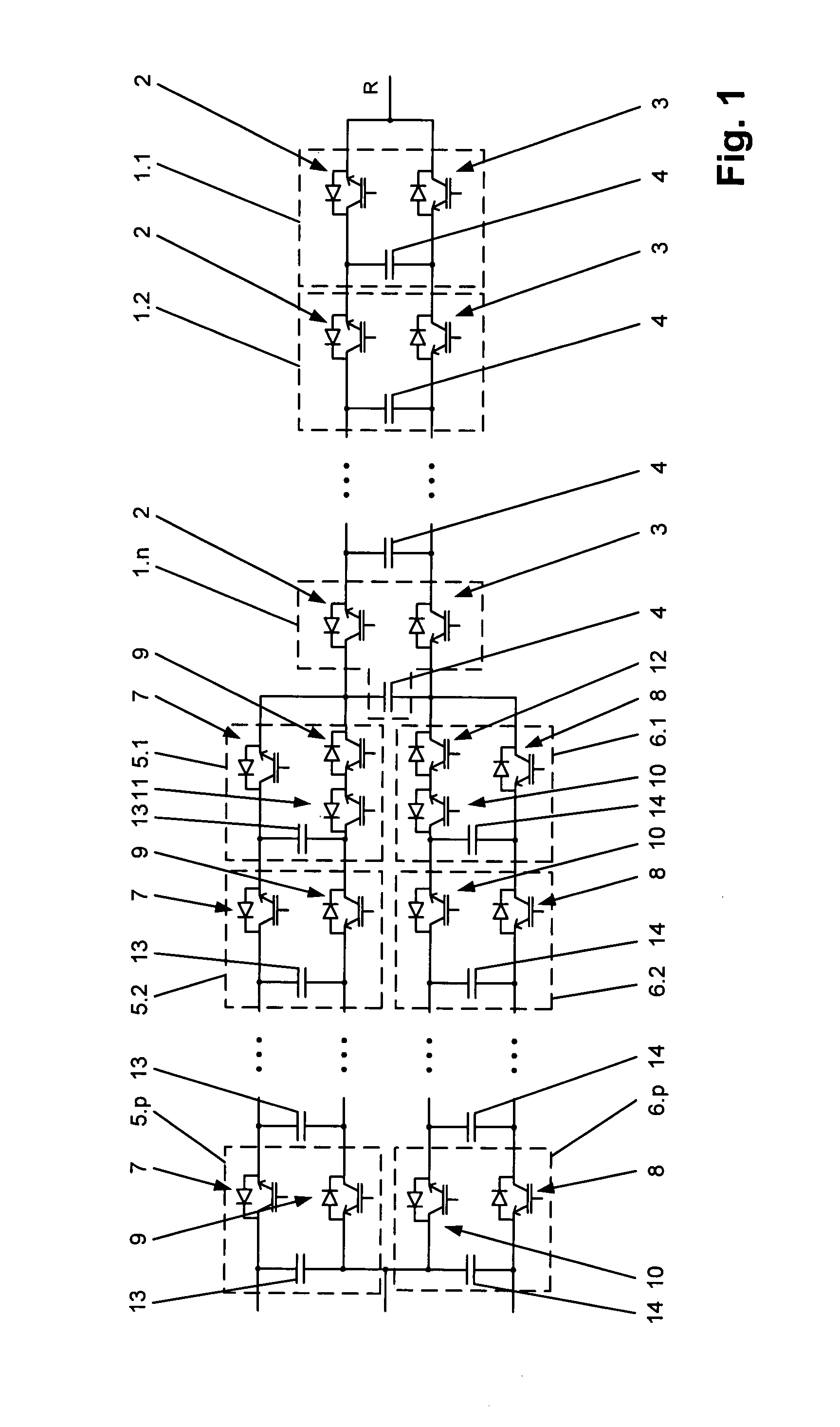 Converter circuit for switching of a multiplicity of switching voltage levels