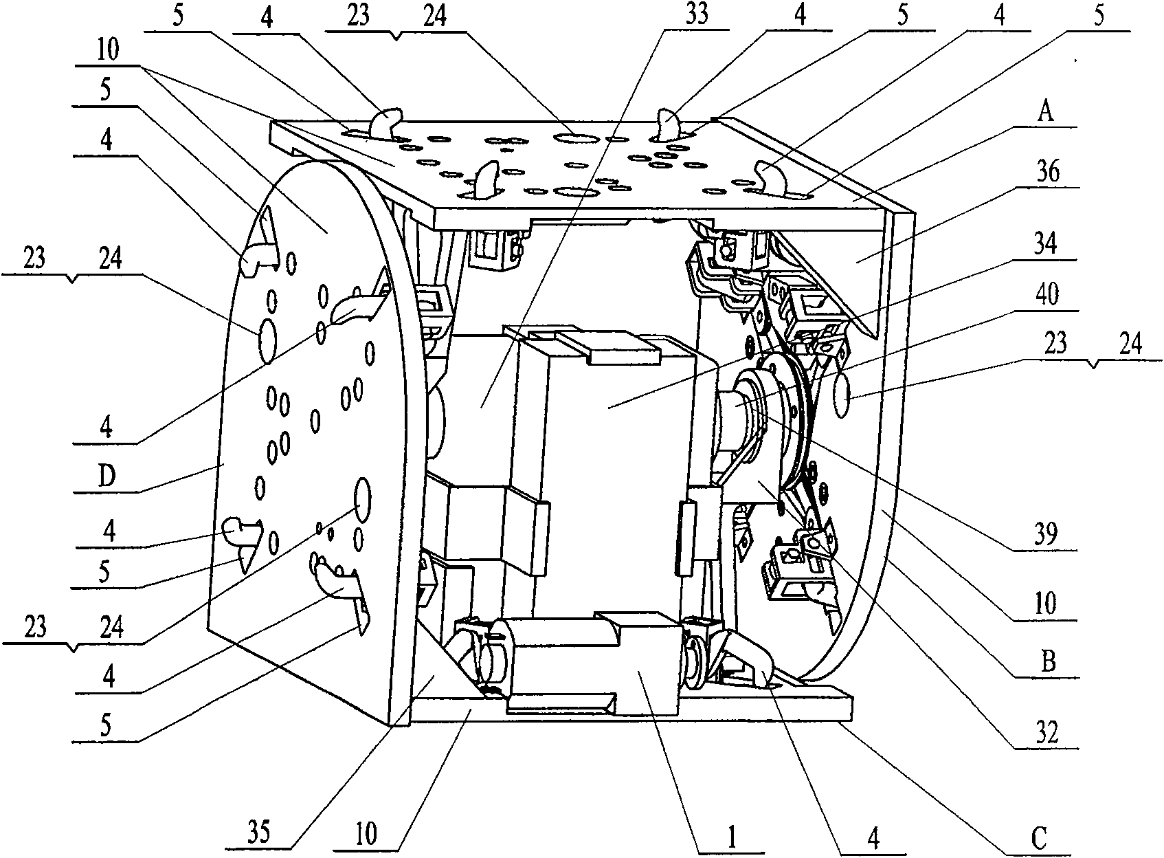 Double L-shaped cubic modularized self-reconstruction robot based on rotary hook hole