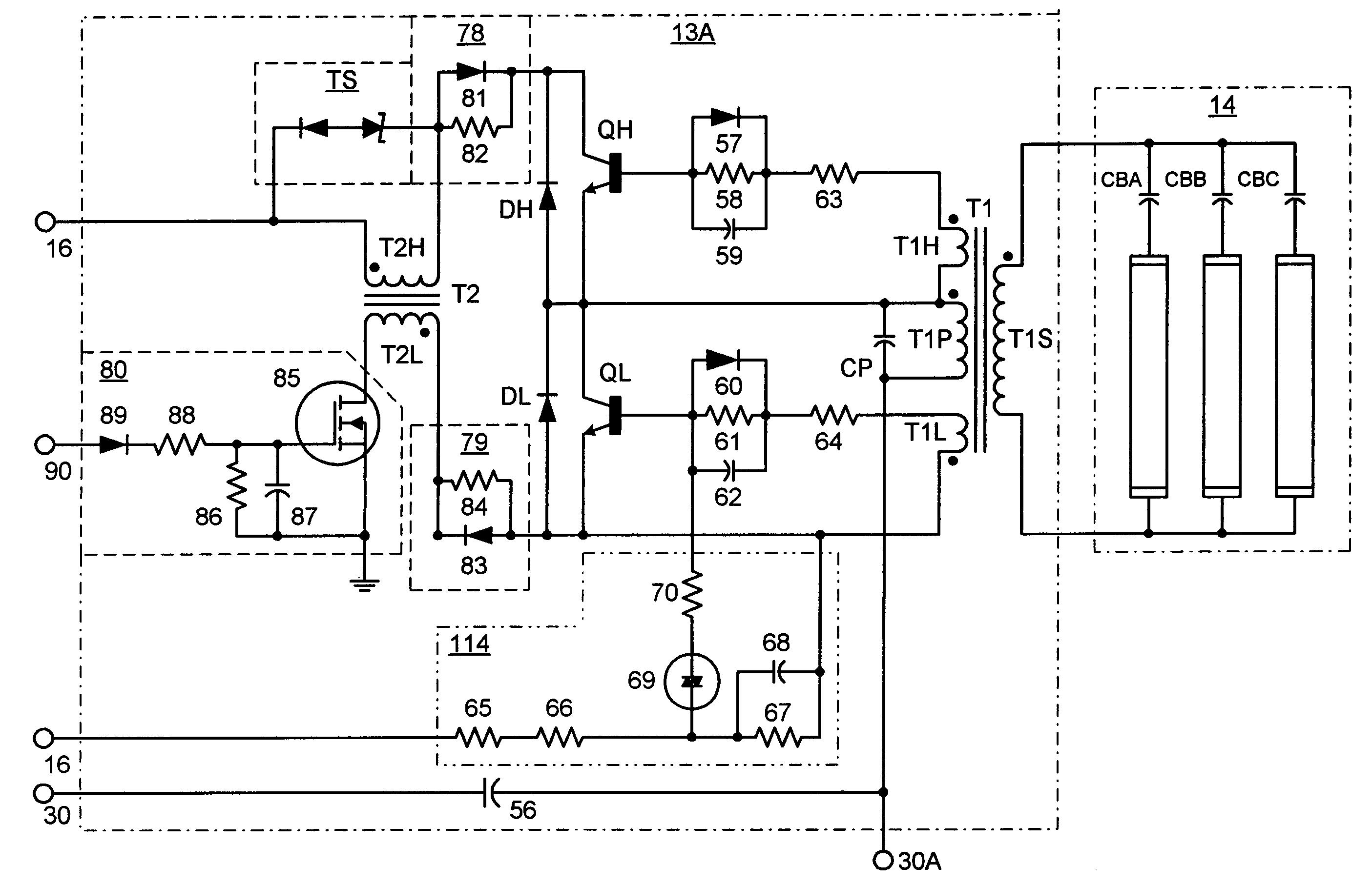 Instant start electronic ballast with universal AC input voltage