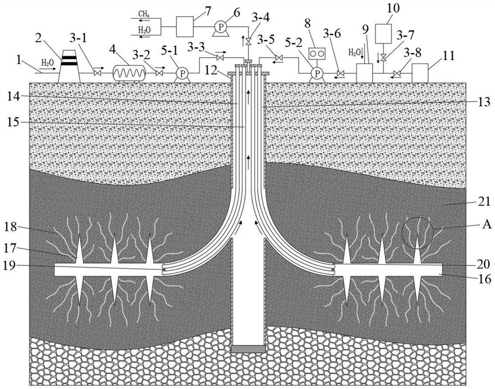 Heat injection and yield increase method for coal bed gas based on hydrofracture multi-branch horizontal well