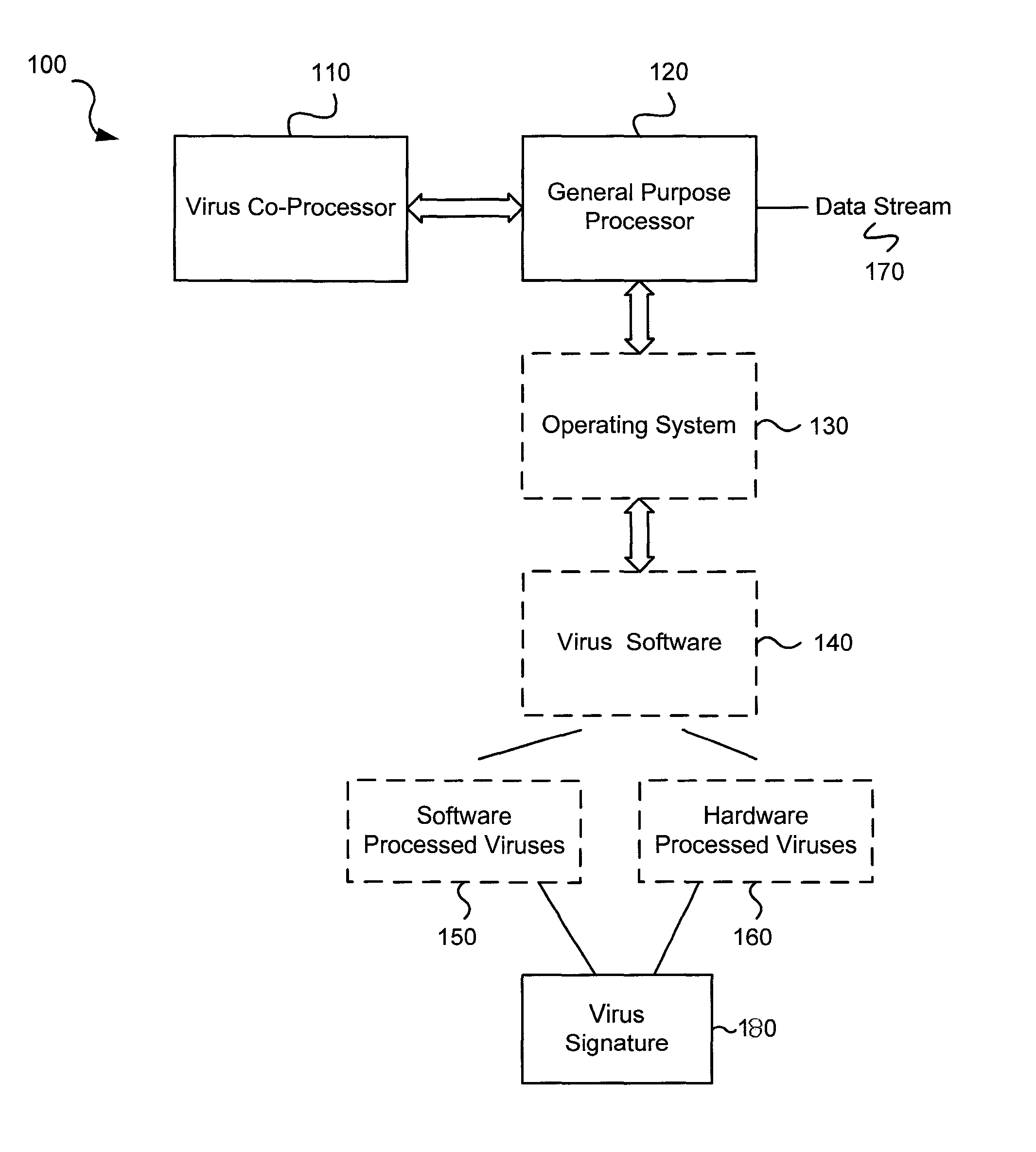 Software-hardware partitioning in a virus processing system