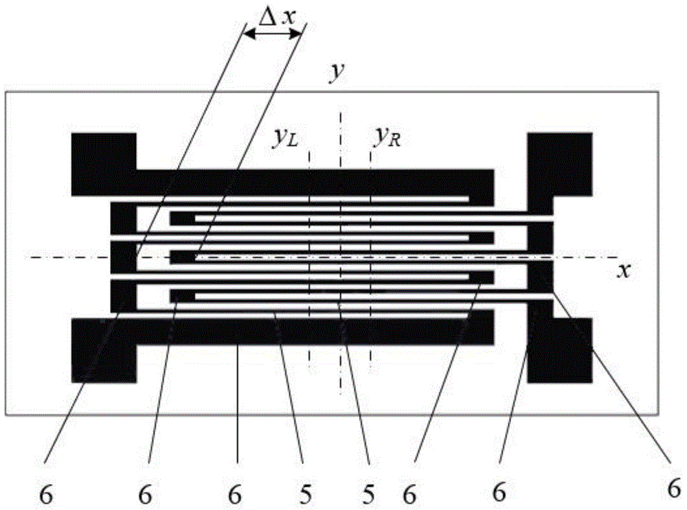 Axial deviation double-sensitive grid interdigital metal strain plate capable of measuring axial deviation of surface strain