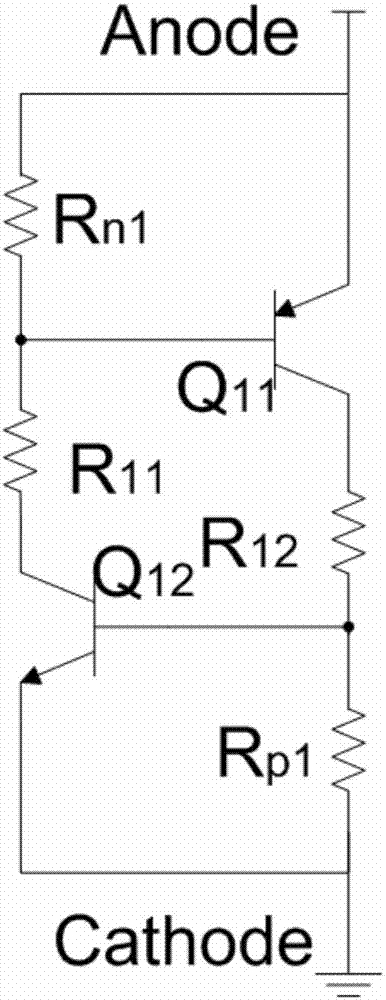 Waffle island type diode triggered silicon controlled electrostatic protection device