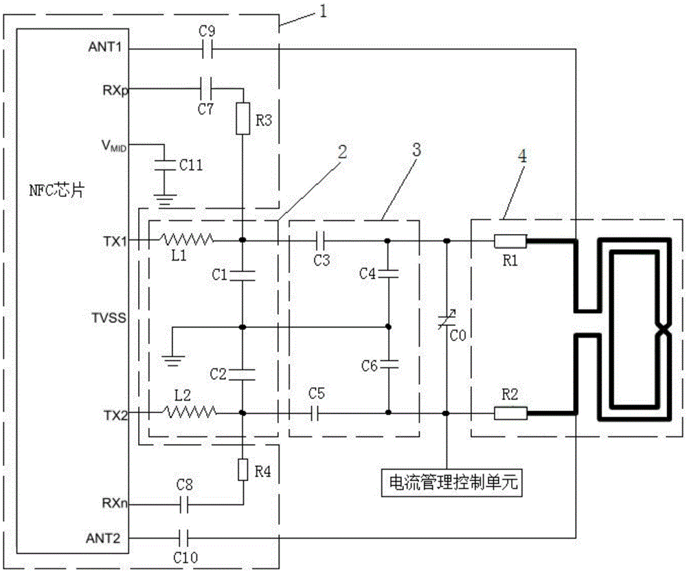 NFC (near field communication) cellphone circuit system based on self-adaptive matching circuit