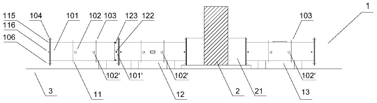 Gas explosion simulation test device and system in underground comprehensive pipe gallery space