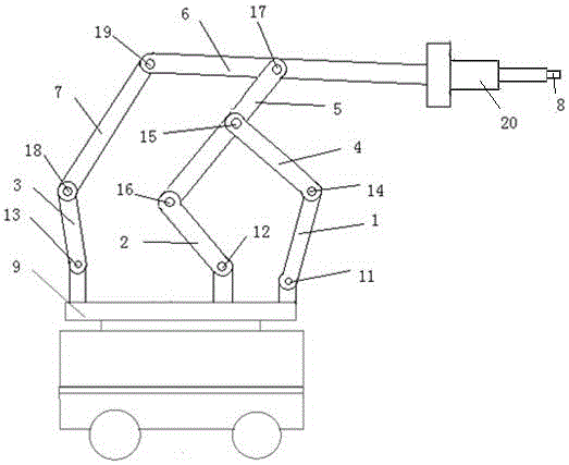 Multi-freedom-degree connecting rod mechanism novel welding mechanical arm driven through servo motors