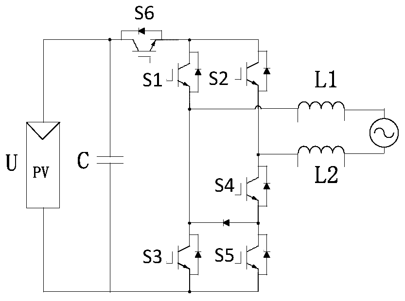 Inverter topology circuit and control method for suppressing leakage current in photovoltaic grid-connected system