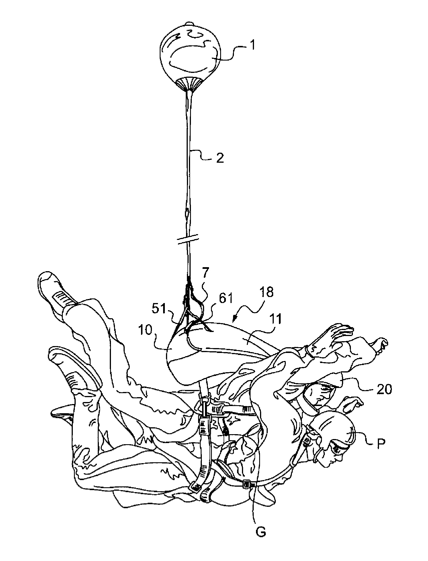 Skydiving equipment to distribute the tension forces of a drogue parachute