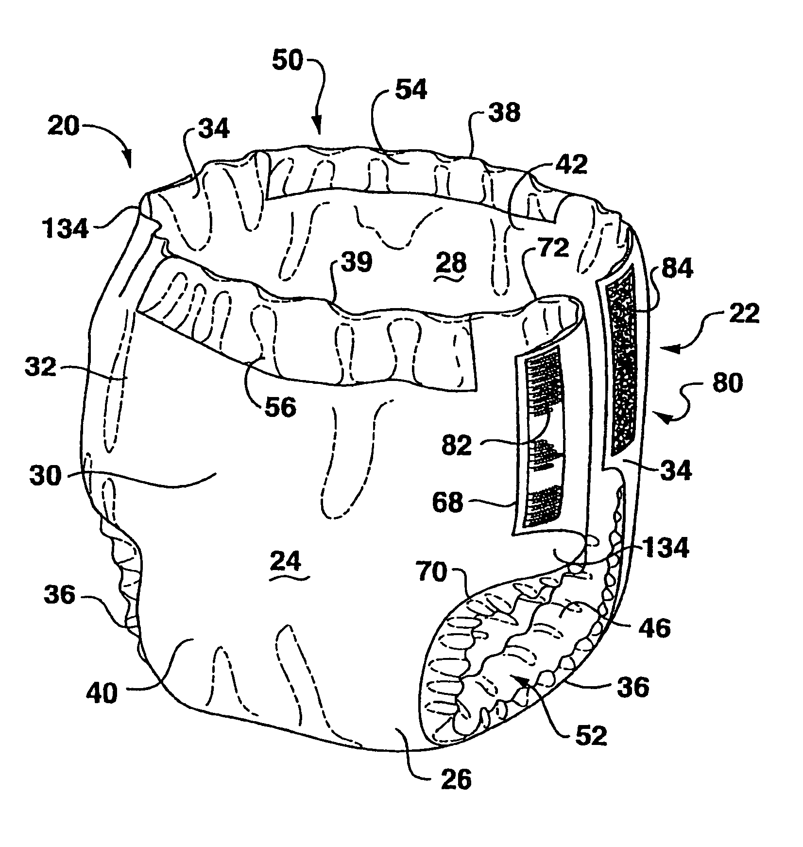 Absorbent garments with multipart liner having varied stretch properties