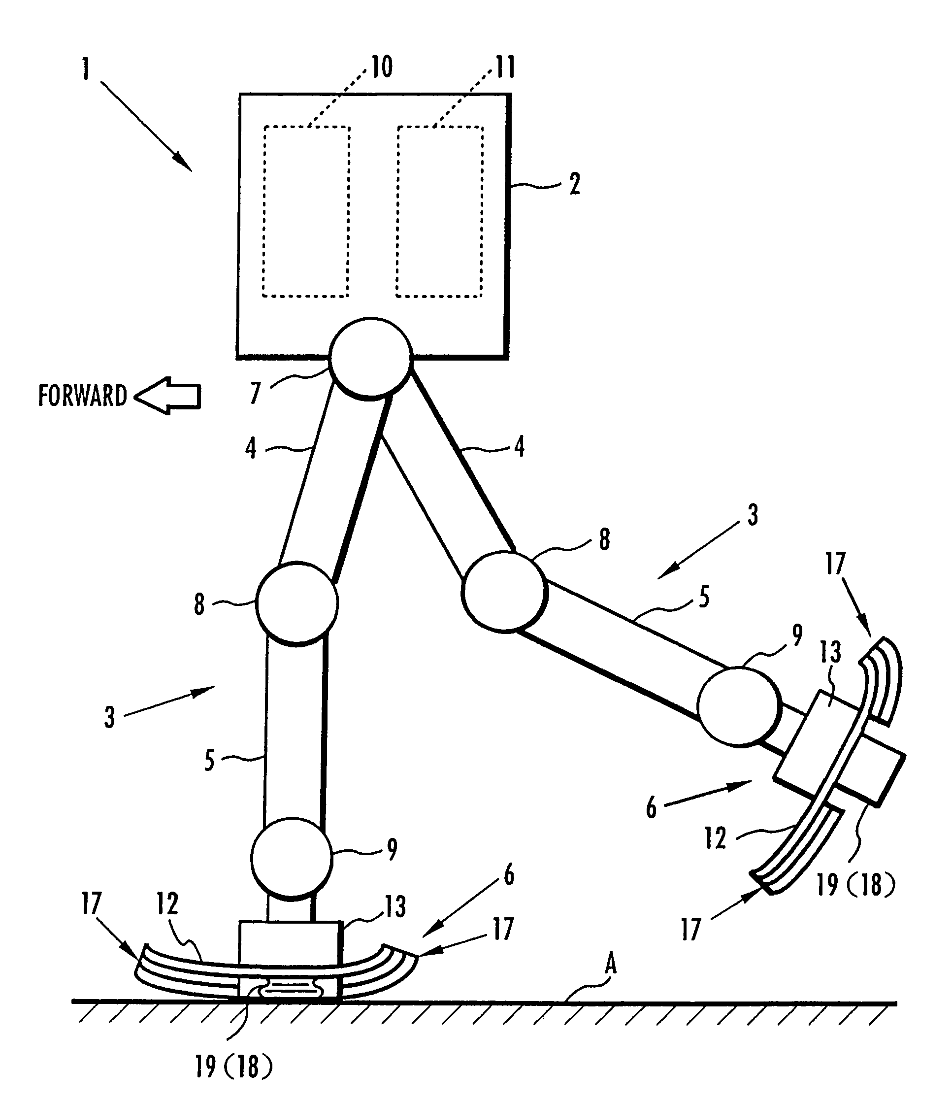 Device for absorbing floor-landing shock for legged mobile robot