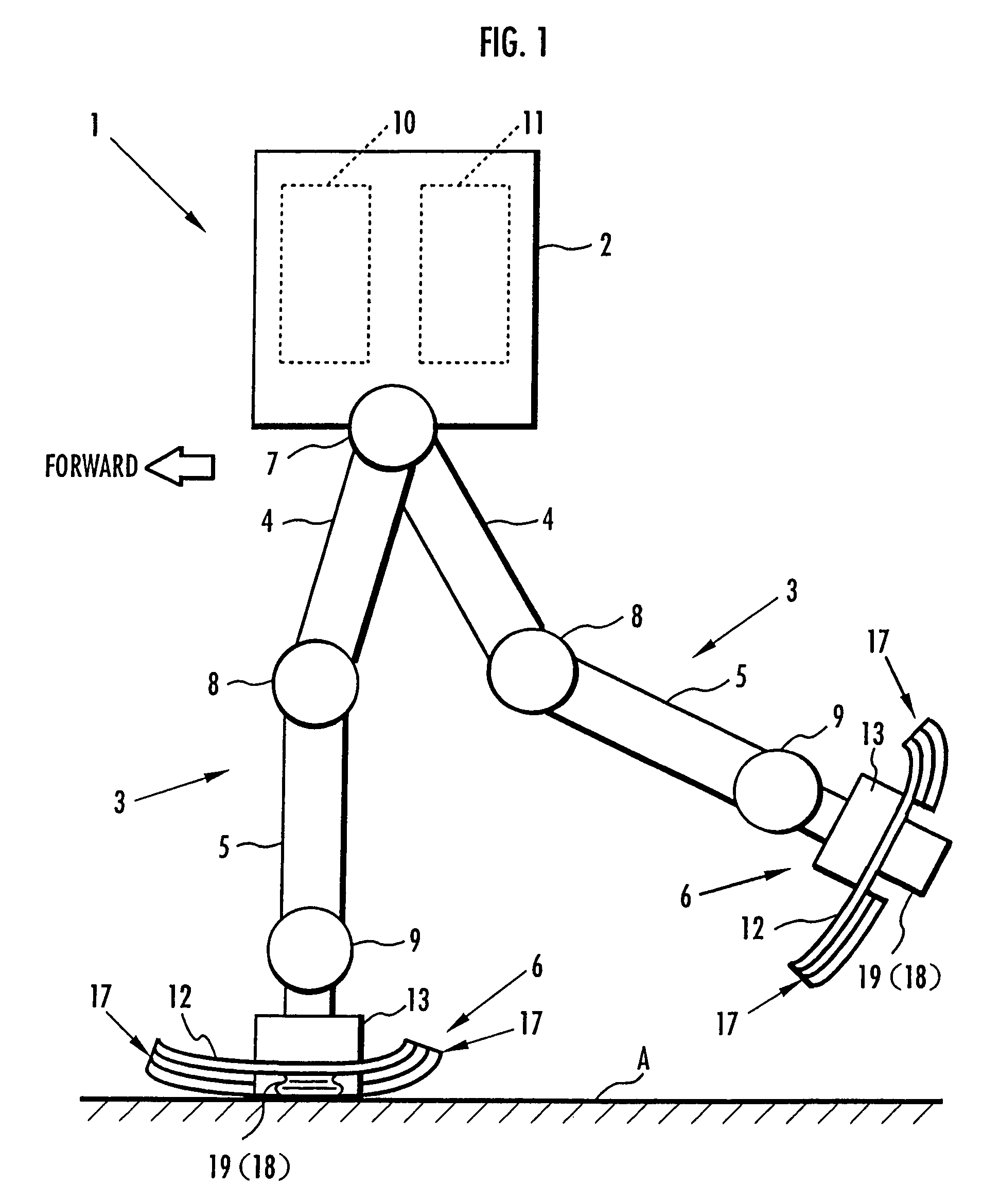 Device for absorbing floor-landing shock for legged mobile robot