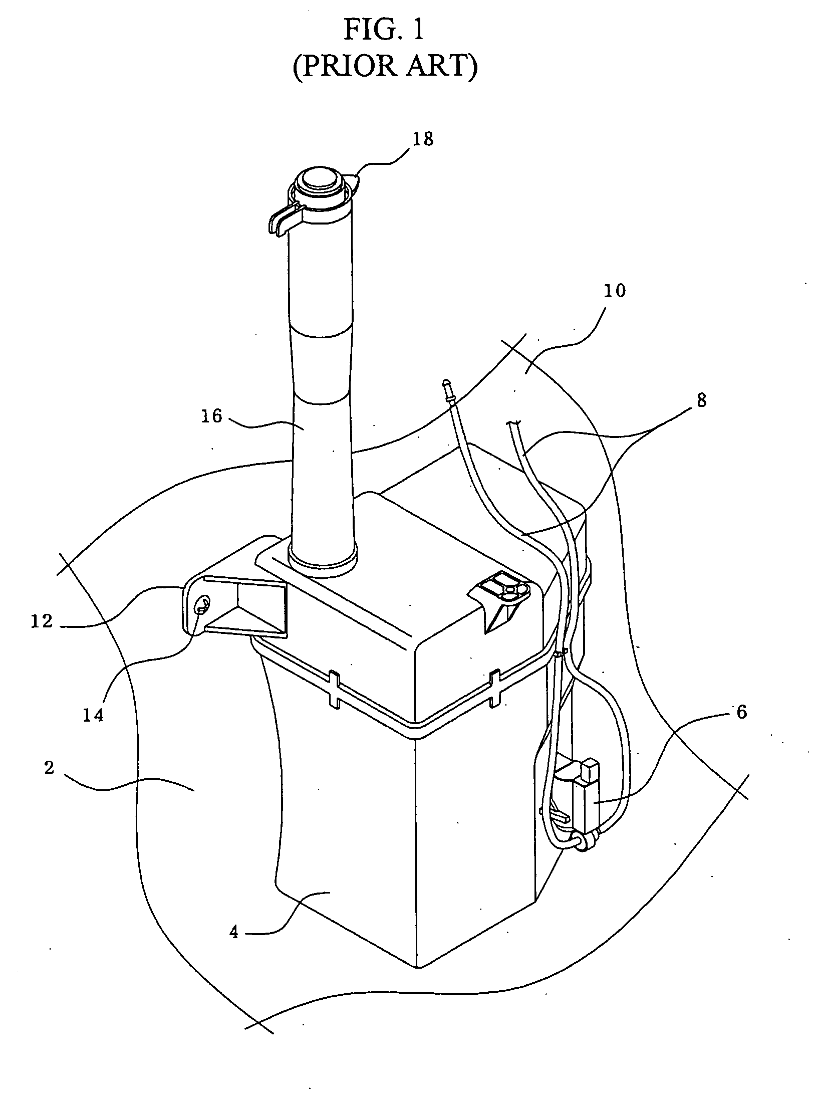 Windshield washer fluid reservoir tank device for vehicles