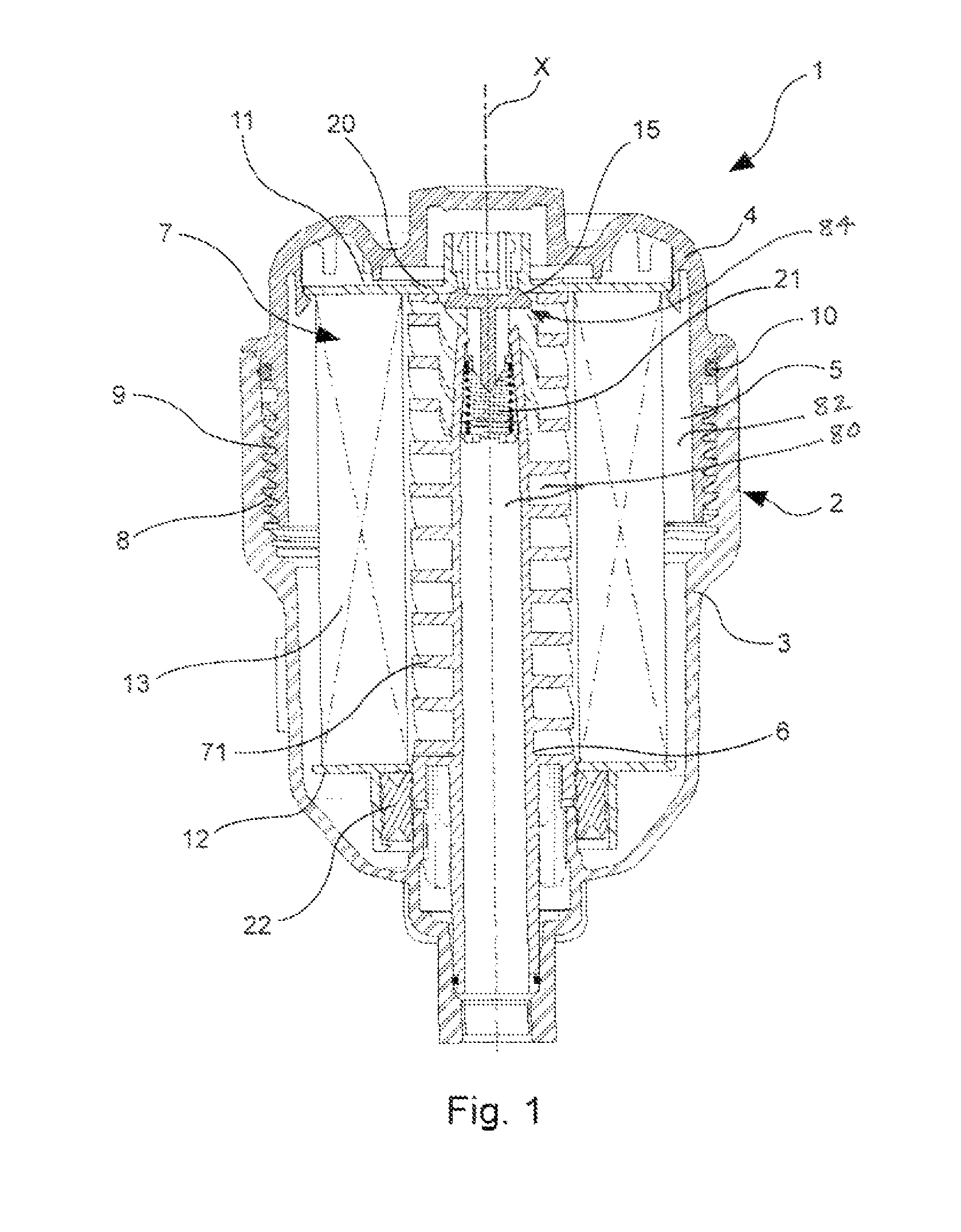 Filter having a filter cartridge, and corresponding filter cartridge