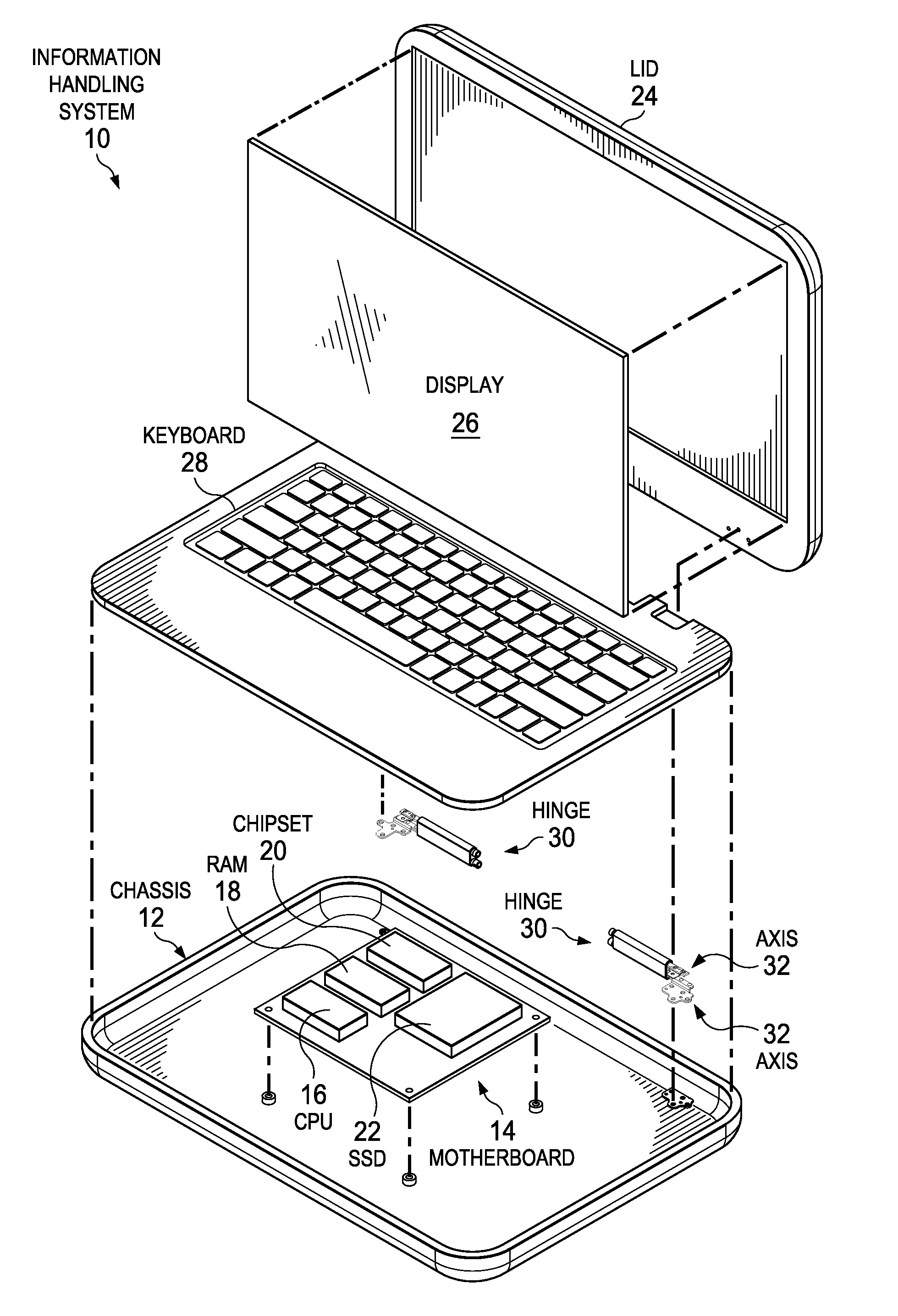 Information handling system hinge support frame