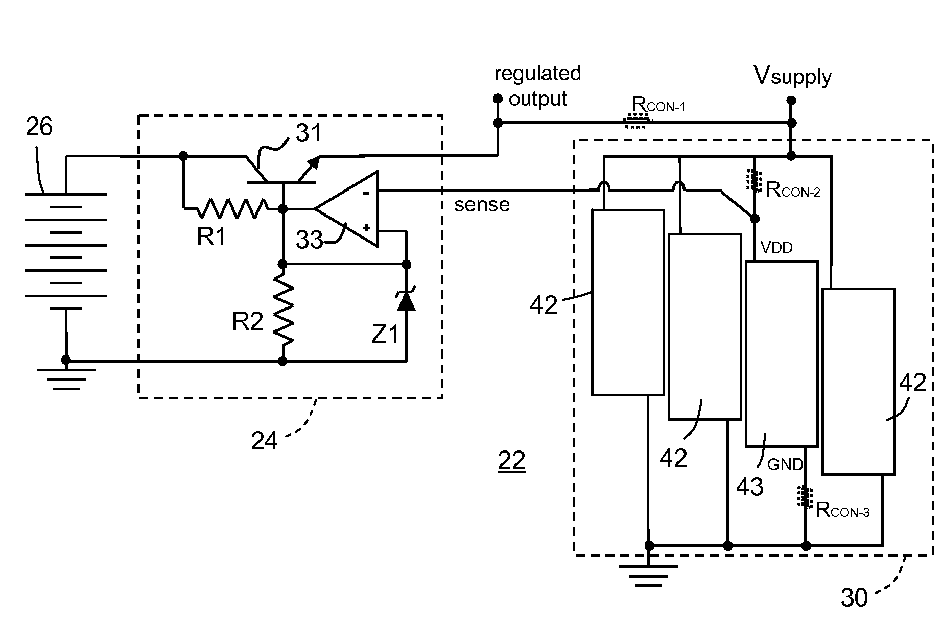 Power supply regulation using kelvin tap for voltage sense feedback from point within integrated circuit load