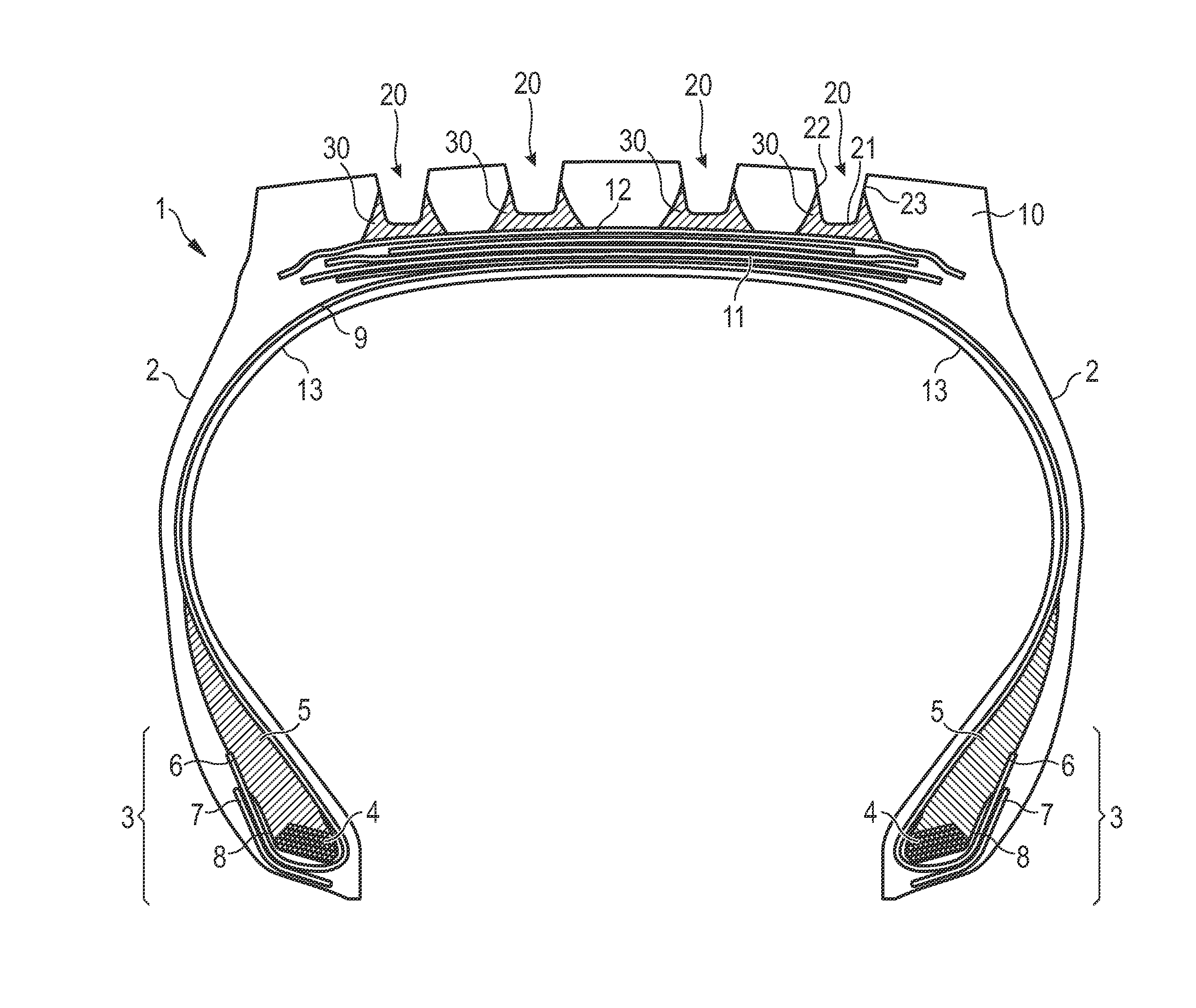 Tire tread with groove reinforcement