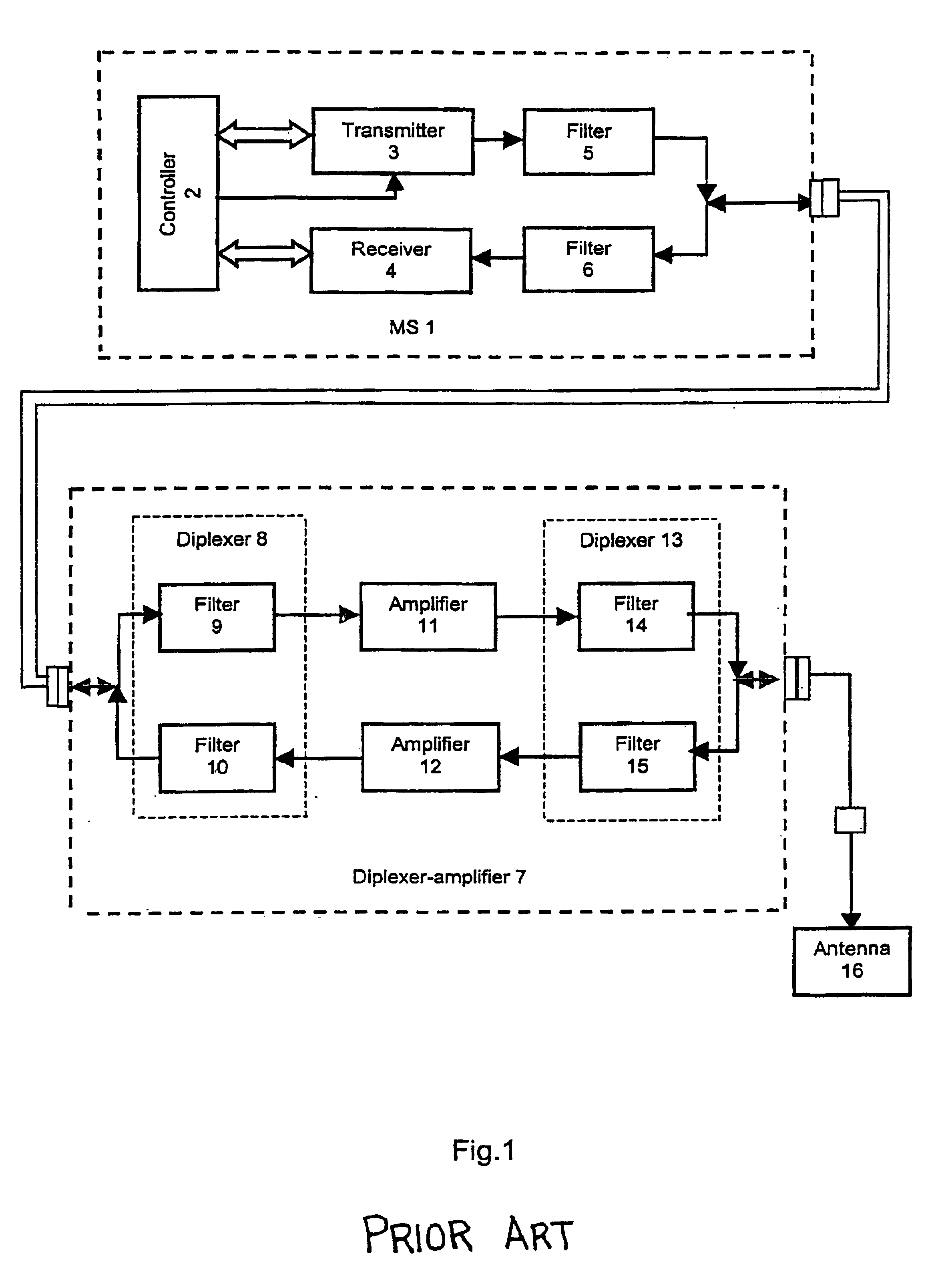 Subscriber station with duplex antenna amplifier