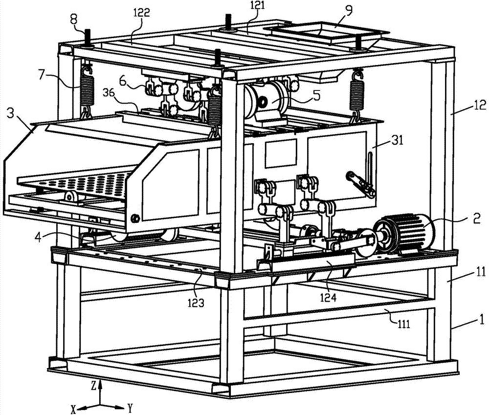 Two-horizontal-movement one-rotation three-freedom-degree series-parallel vibrating screen