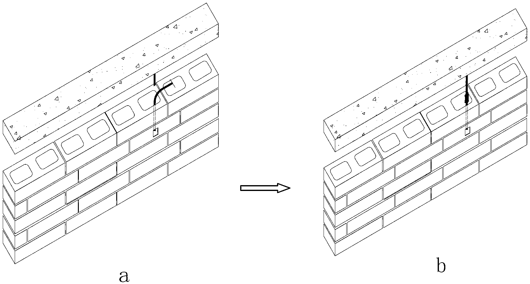 Method for perforating and pre-burying polyvinyl chloride (PVC) wiring tubes in concrete hollow block filled walls