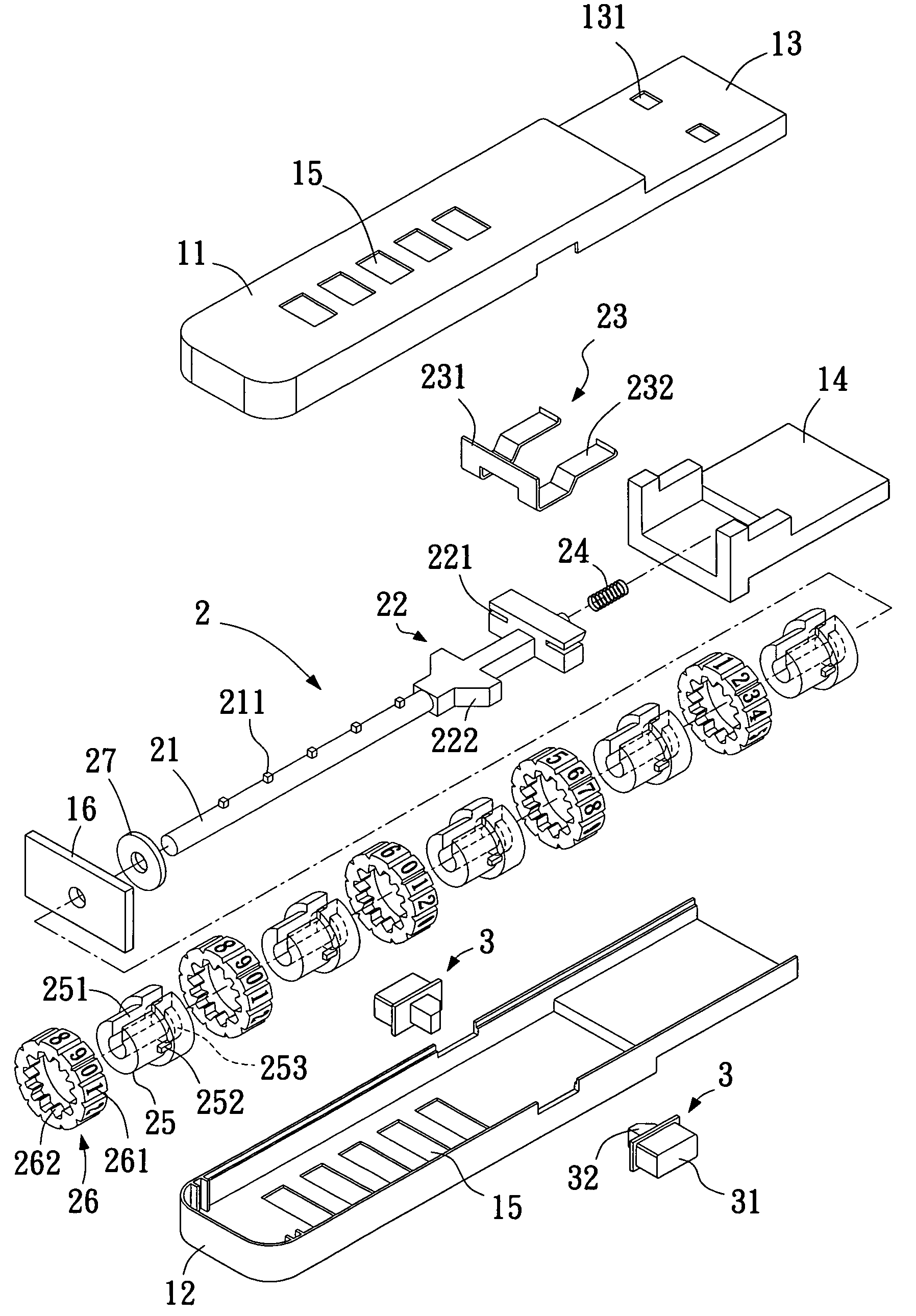 Locking device with changeable combination of numerals for locking a connecting port on a computer