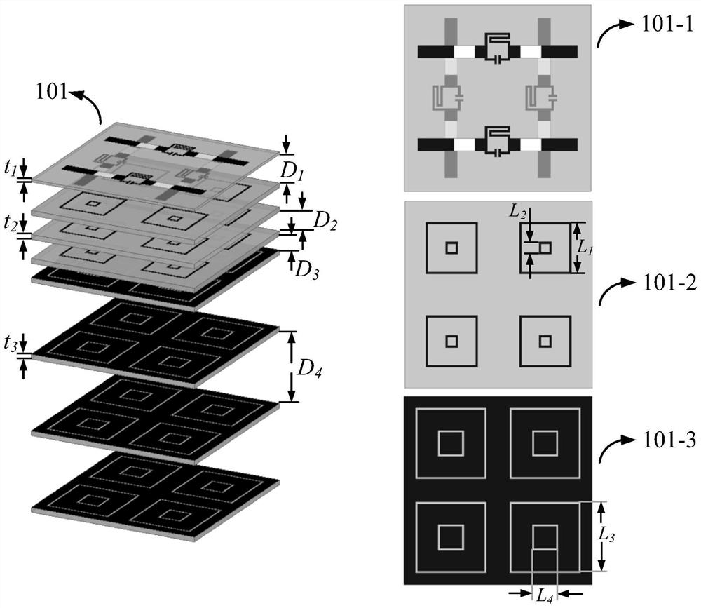 A transmissive array antenna with high stopband rejection and low radar cross-sectional area