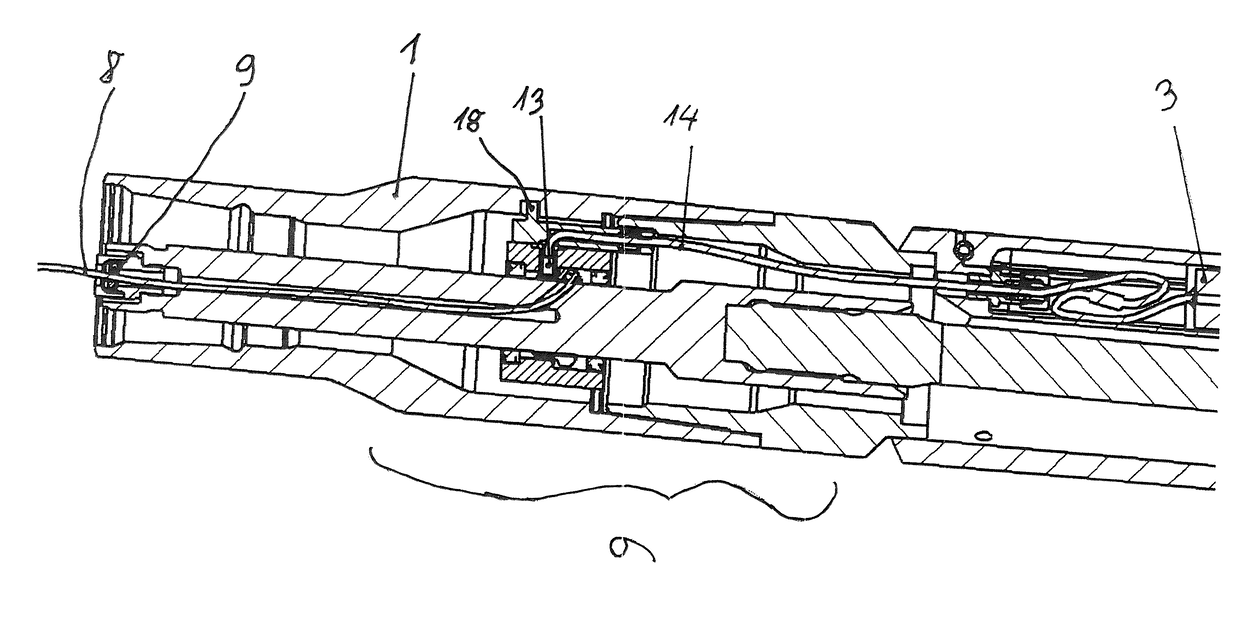 Double drill rod section, double drill rod length and method of producing an electrically conductive connection in a double drill rod section