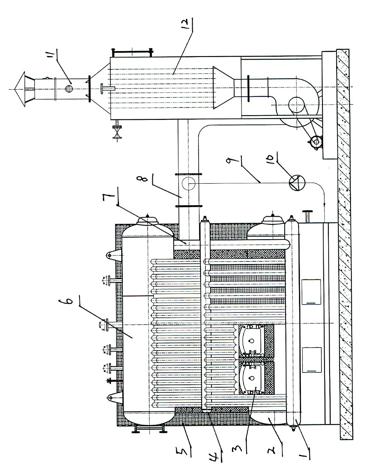 Horizontal dual-drum energy-efficient boiler without fireproofing-material furnace-building process