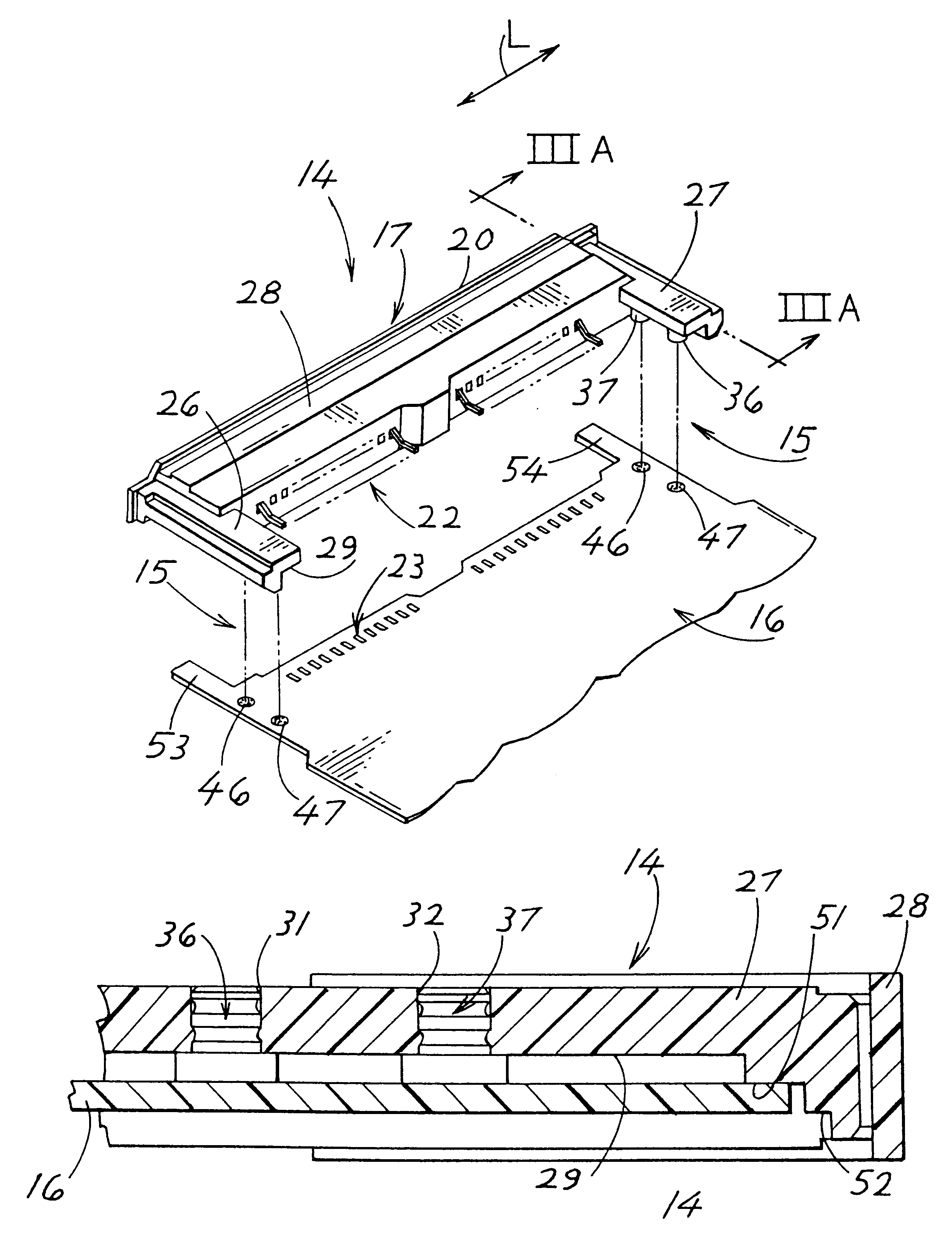 Connection assembly of printed-circuit board and connector and an electronic-equipment plug-in card provided with same