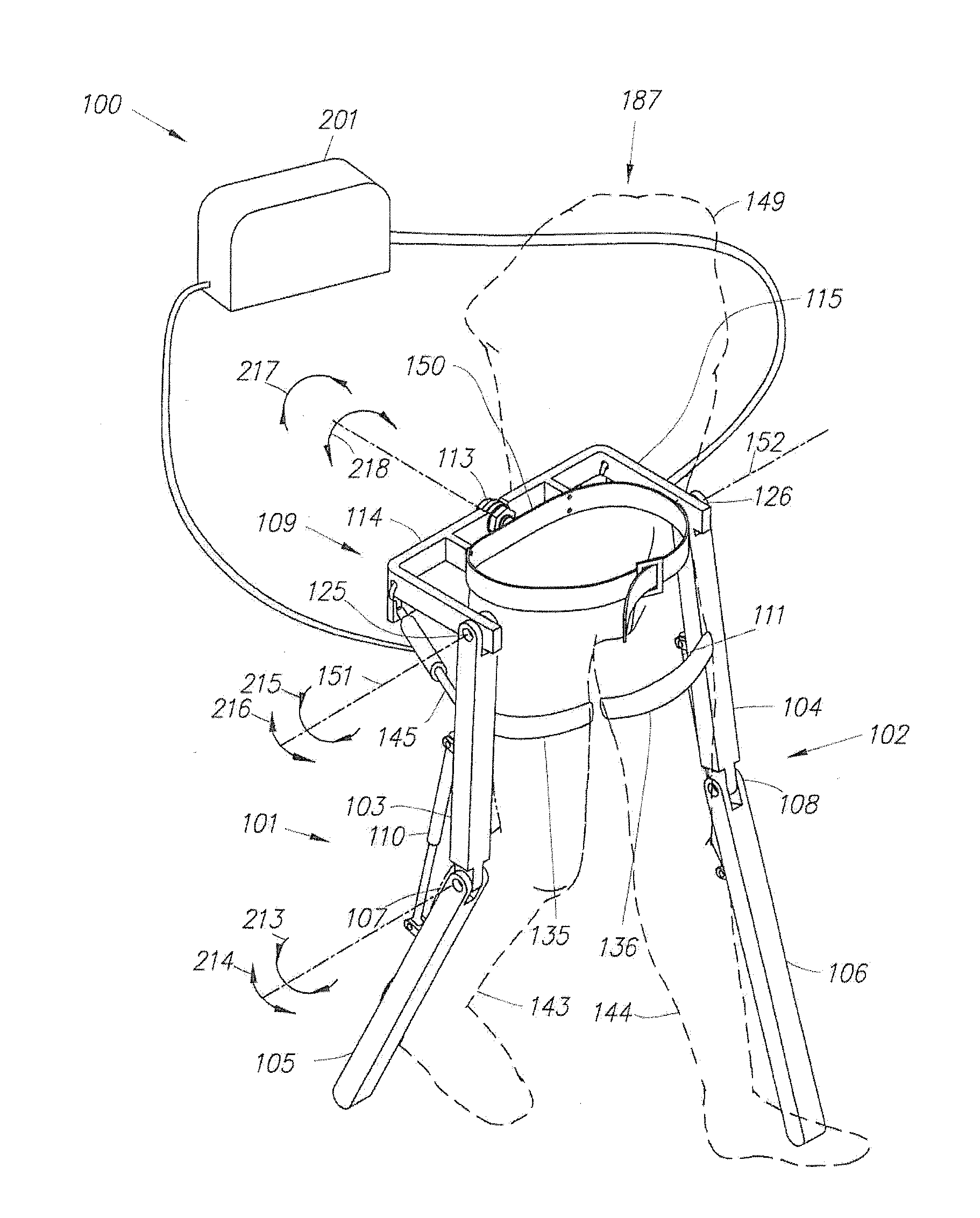 Device and Method for Decreasing Energy Consumption of a Person by Use of a Lower Extremity Exoskeleton