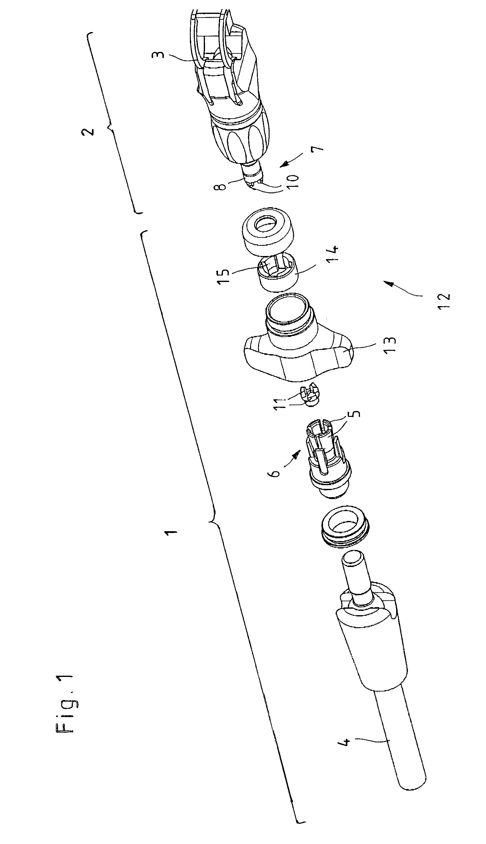 Coupling device for attaching medical instruments to a holding device