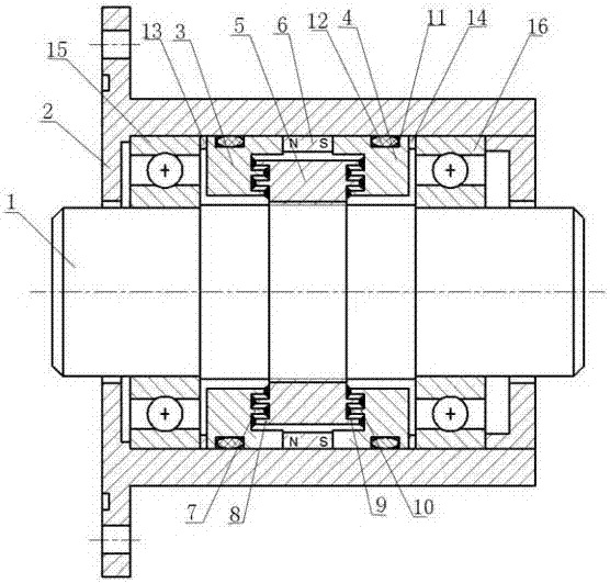 Radial sleeve type labyrinth type magnetic fluid sealing device