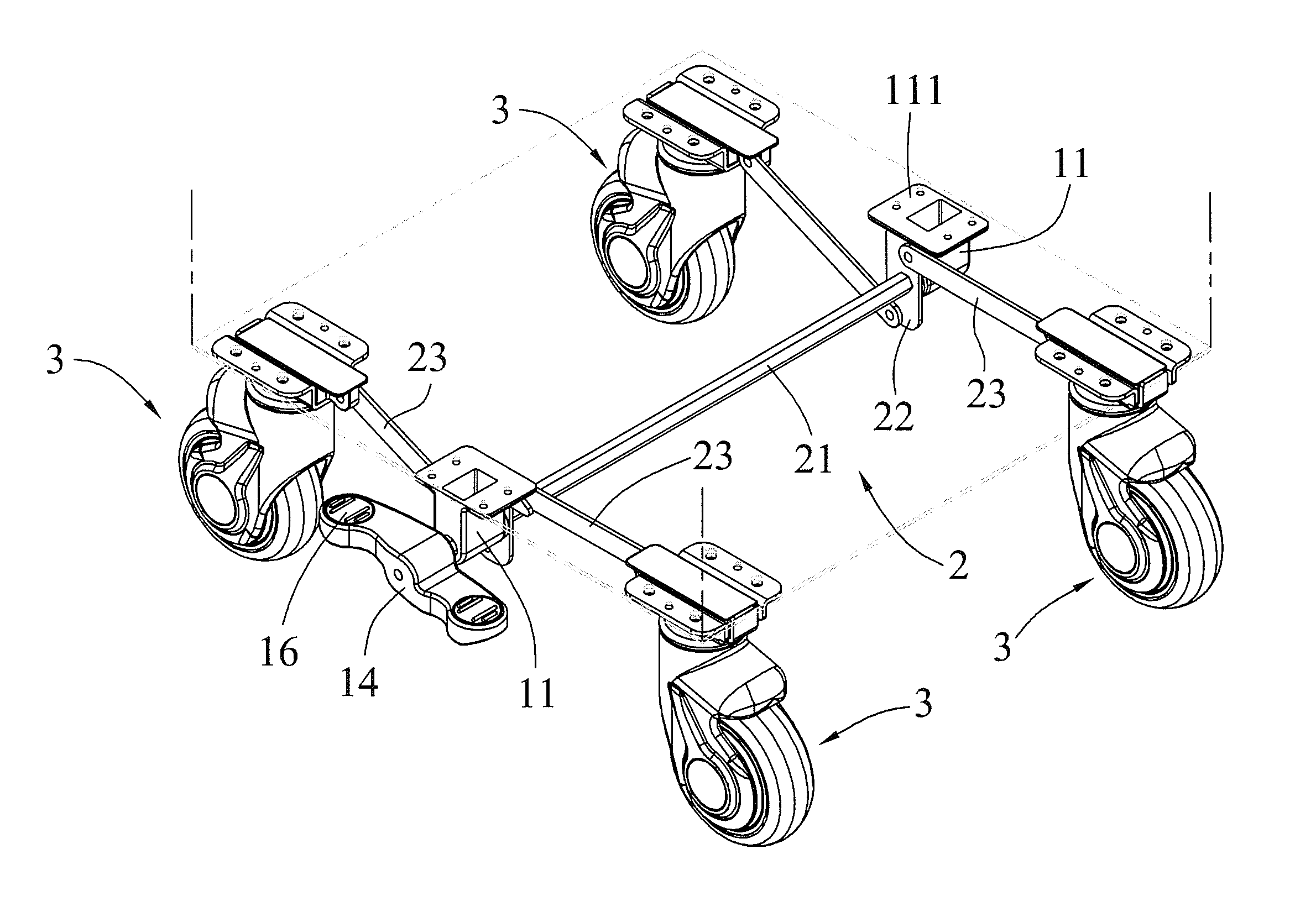 Combination castor whose castor units are braked simultaneously