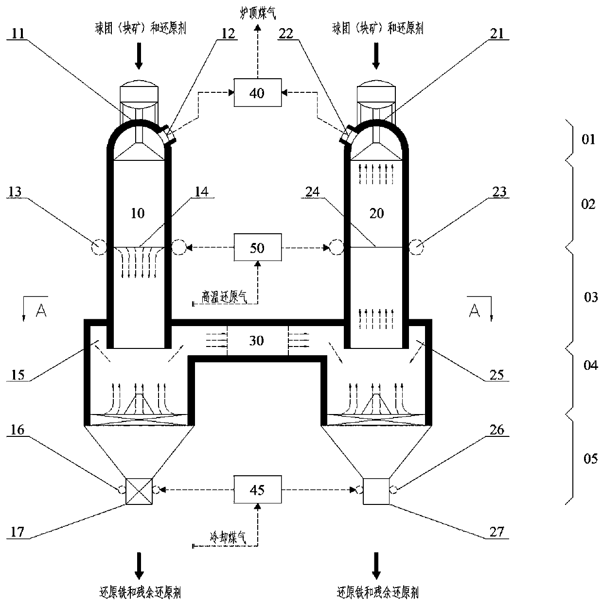 Gas-solid reducing vertical furnace and sponge iron production method