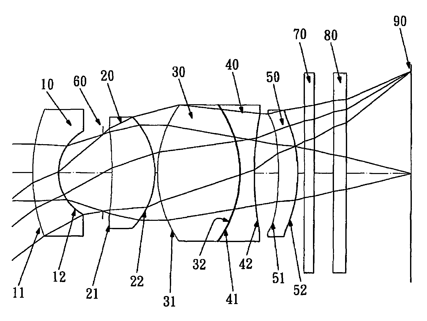 Inverse telephoto with correction lenses