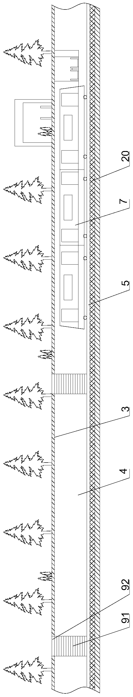 Shallow rail transit system with glass pavement at top