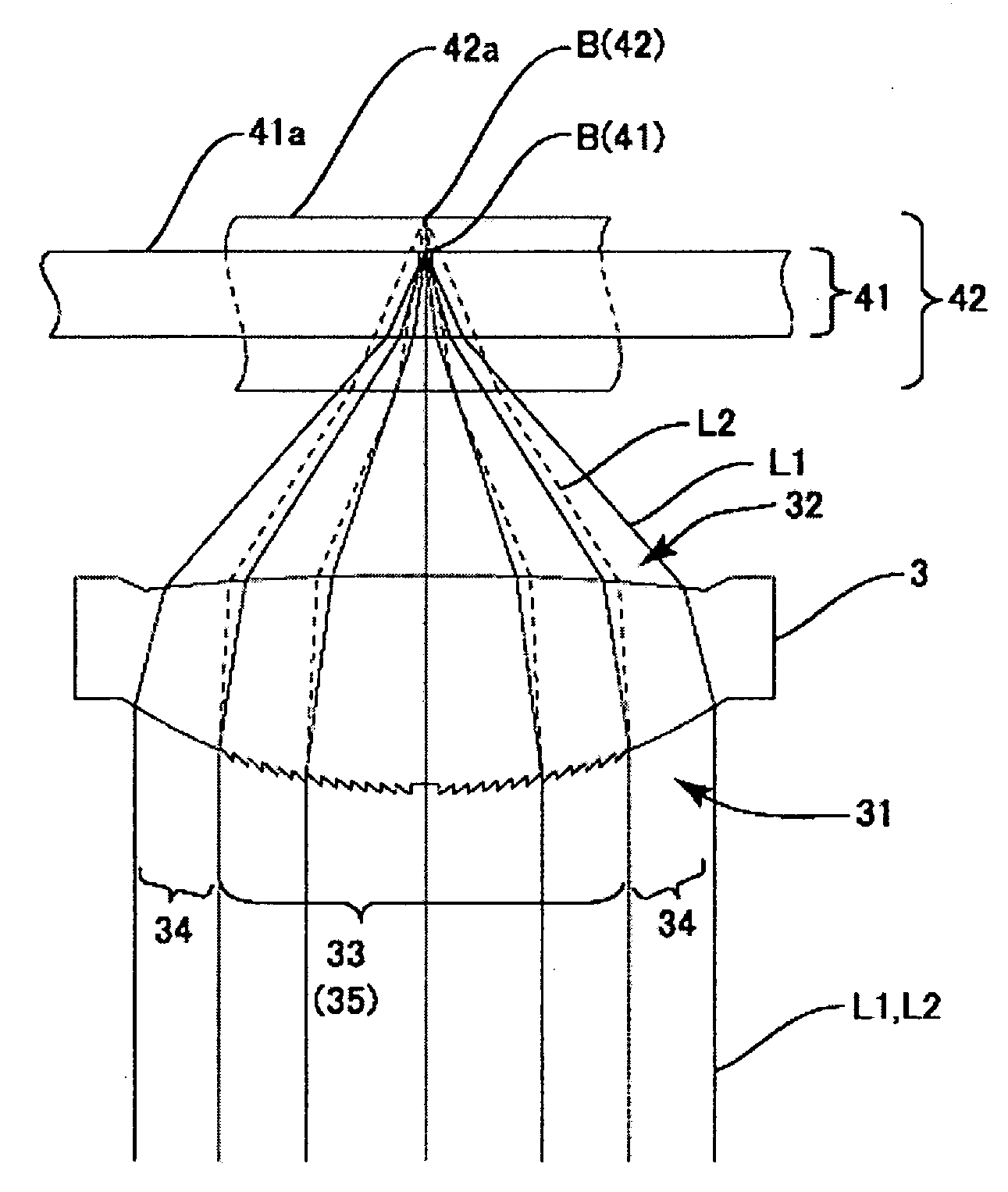 Optical element, lens and optical head device